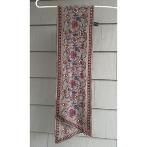VTG Ginnie Johansen 1986 Scarf‎ Silk Floral Bias Cut Pointed 46" x 7"